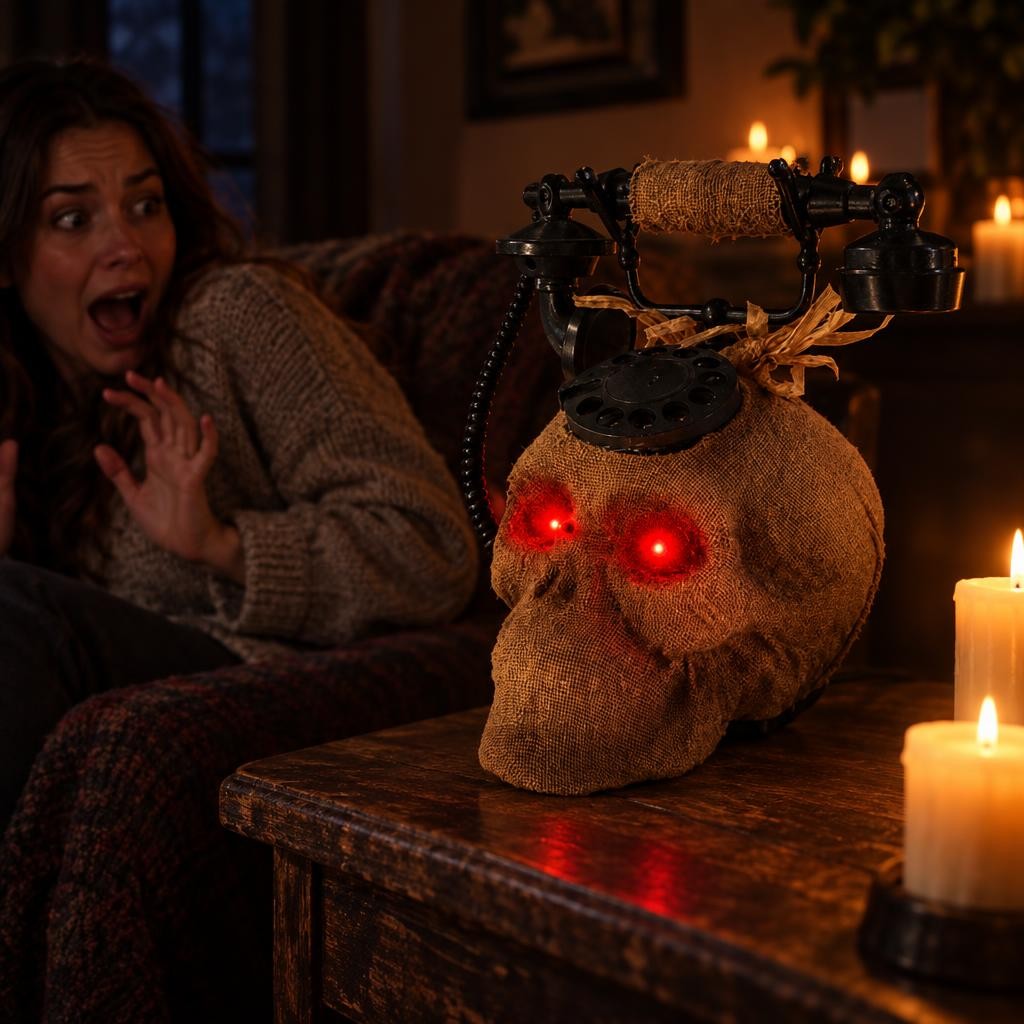 Teléfono calavera con luz y sonido – foto ilustrativa
