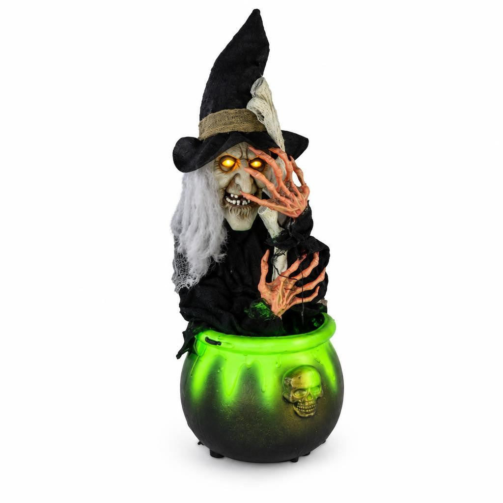 Bruja con caldero animada con luz y sonido (44 cm)