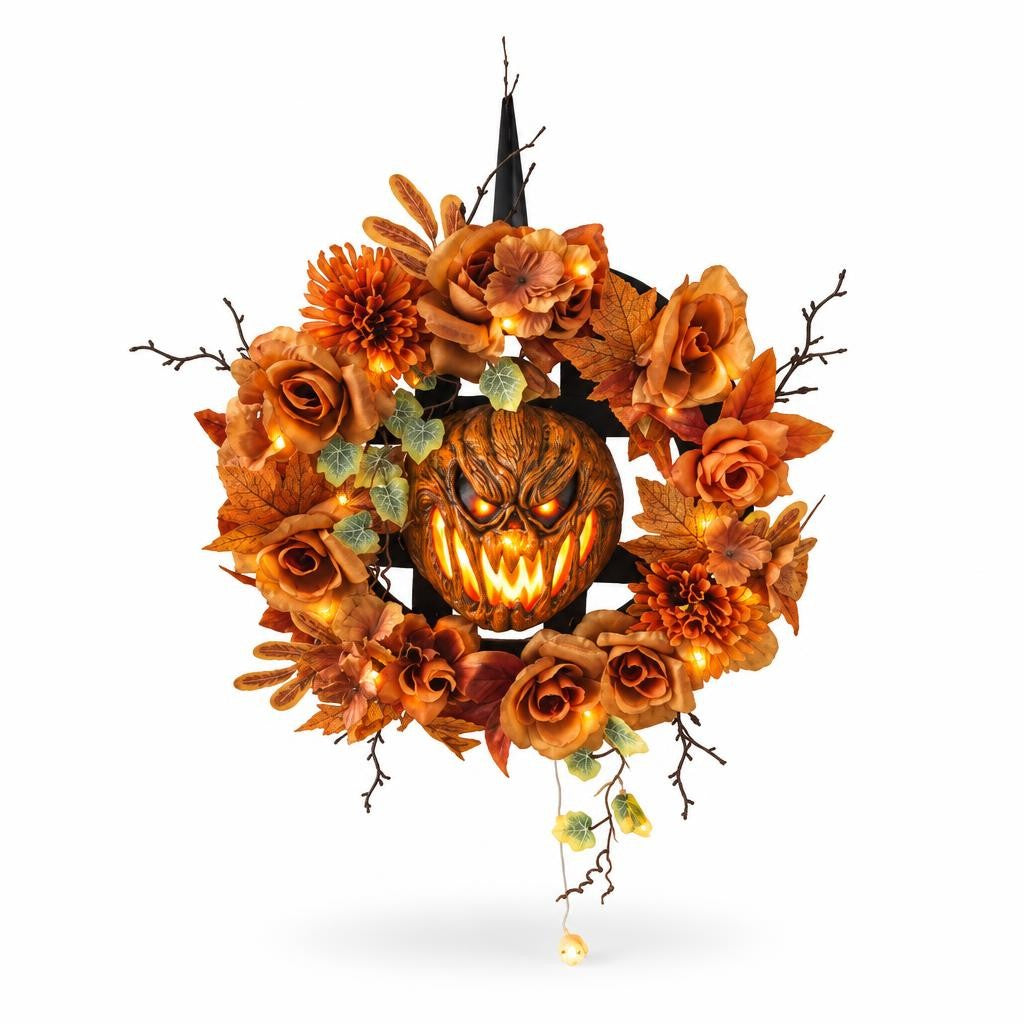 Corona de calabazas otoñal con luz (44 cm)