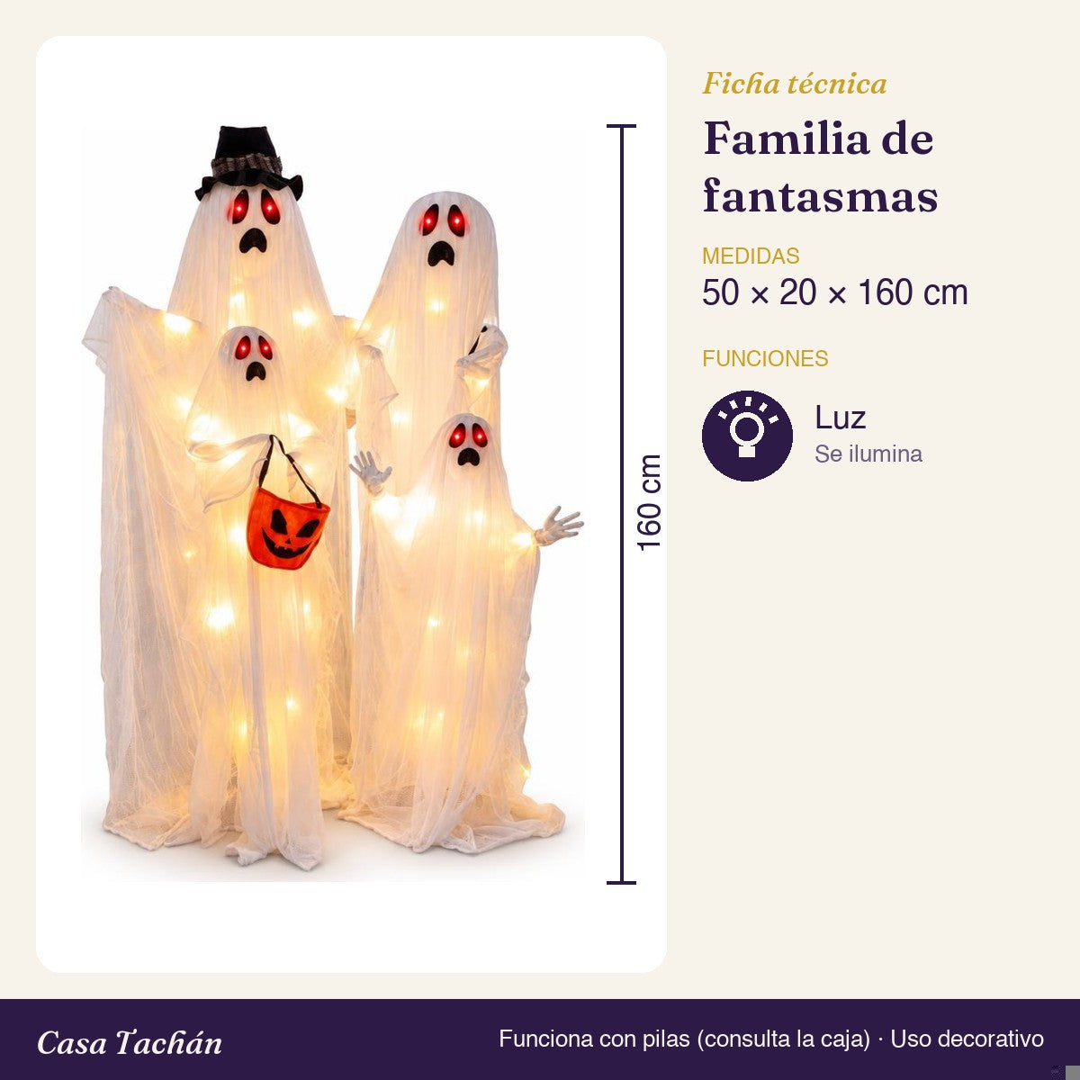 Ficha técnica: Familia de fantasmas con luz (160 cm)