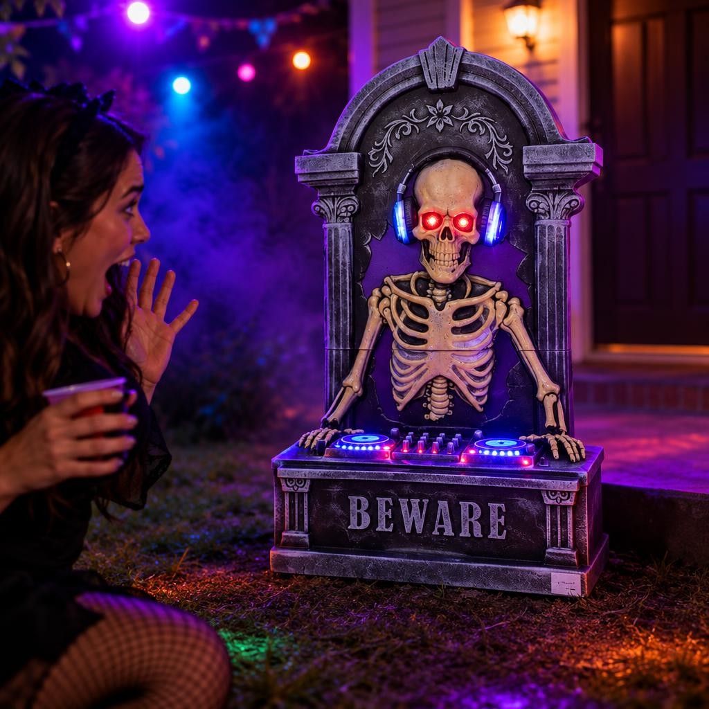 Esqueleto DJ con luz, sonido y sensor (91 cm) – foto ilustrativa