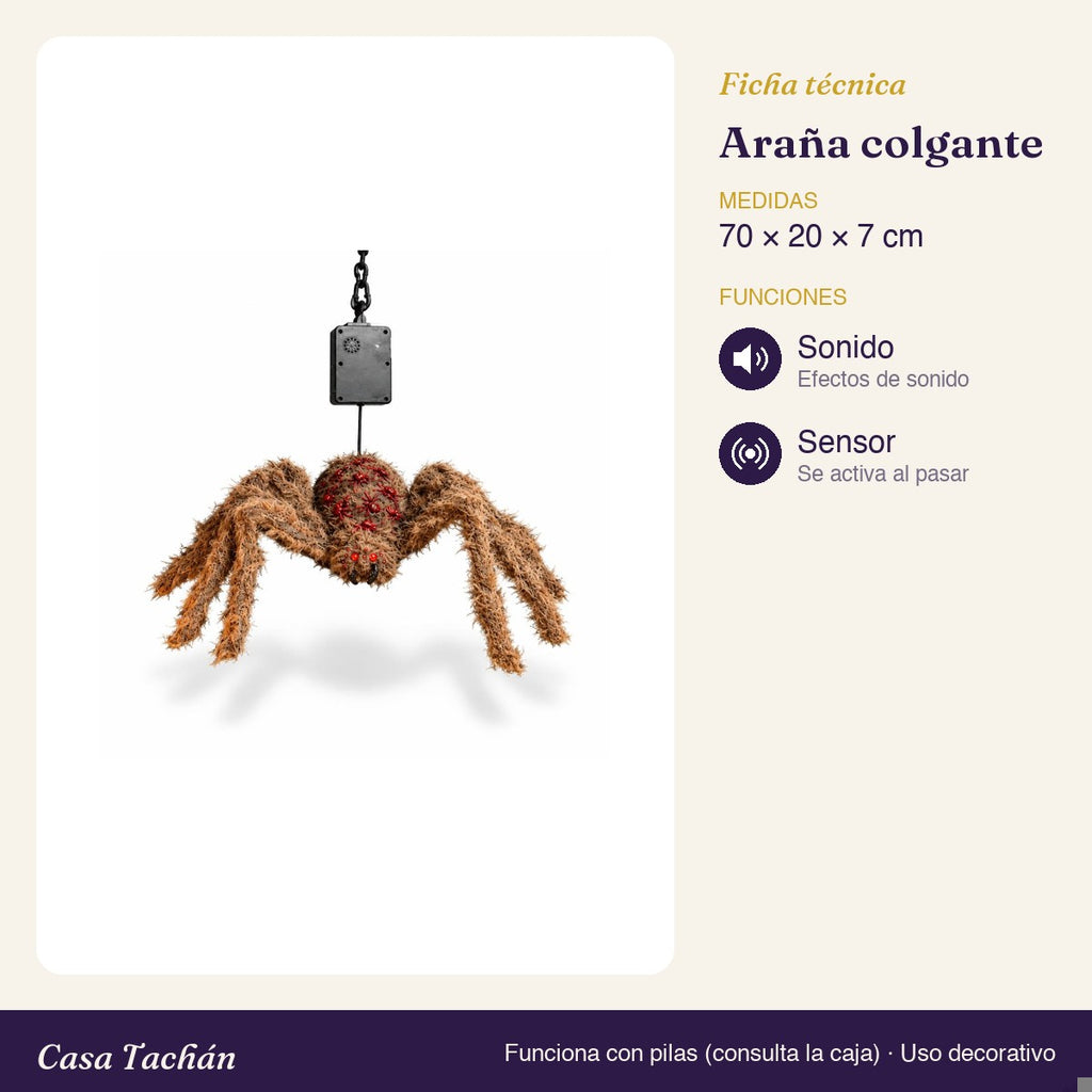 Ficha técnica: Araña colgante con sonido y sensor (70 cm)