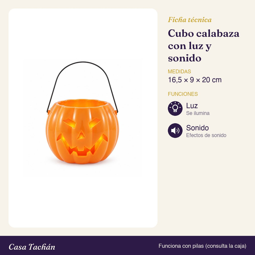Ficha técnica: Cubo calabaza con luz y sonido