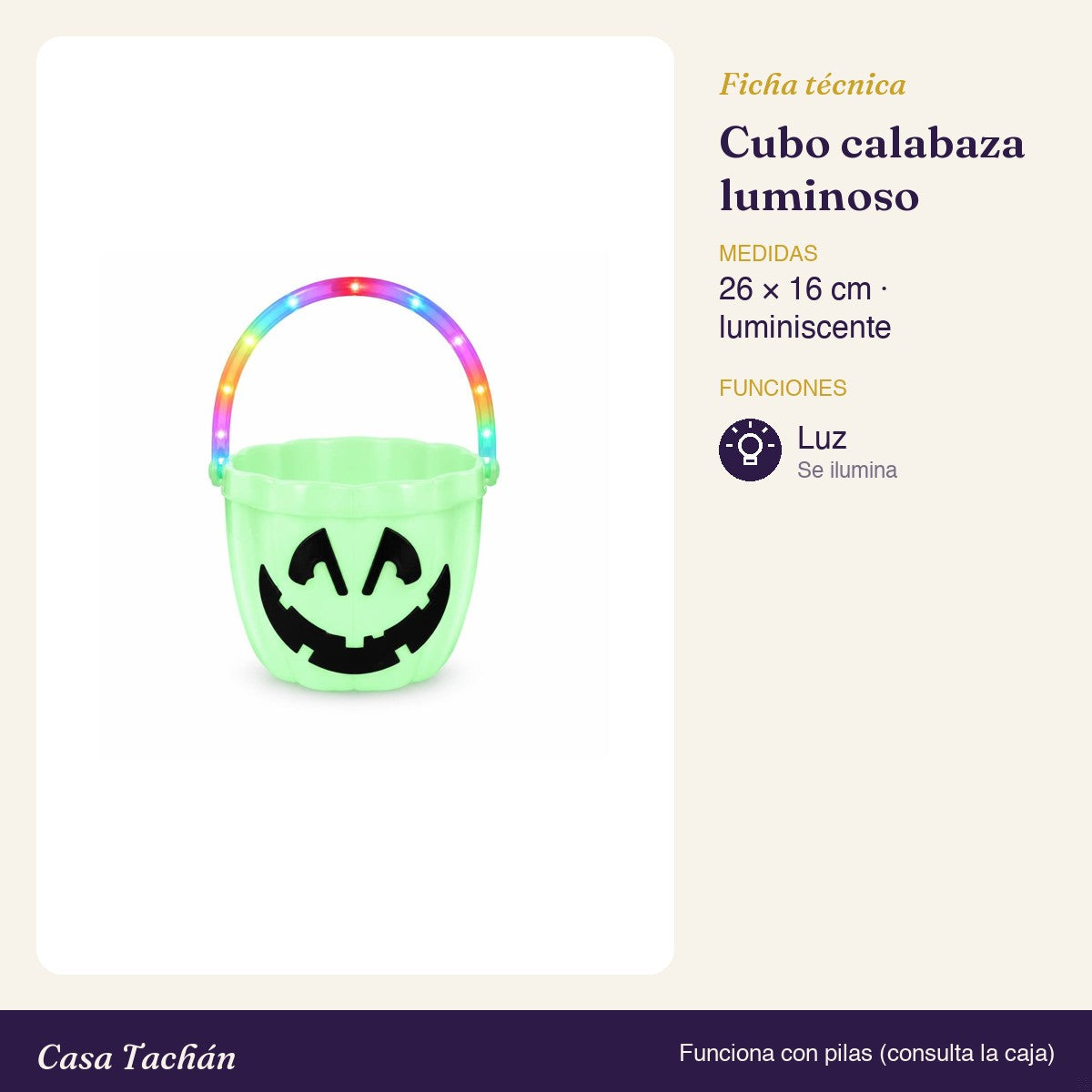 Ficha técnica: Cubo calabaza luminoso con luz