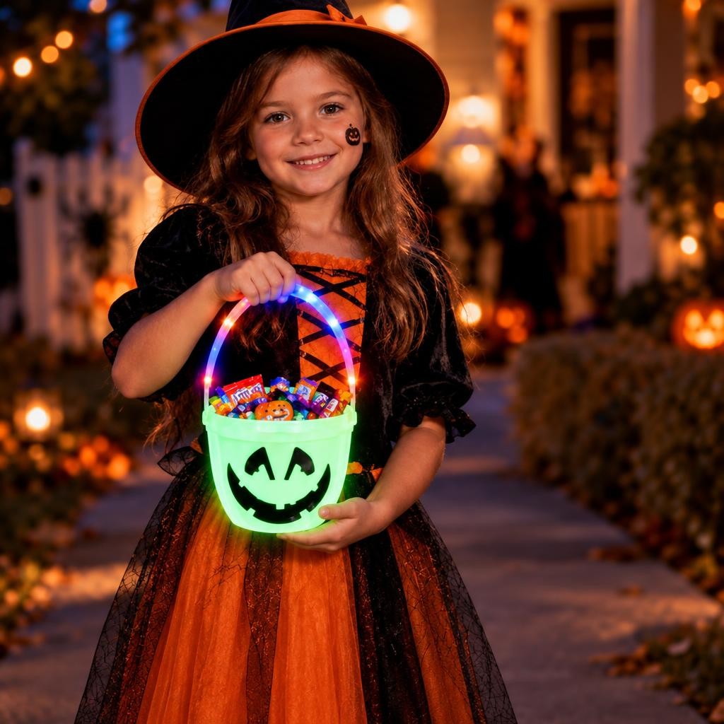 Cubo calabaza luminoso con luz: foto ilustrativa de ambiente