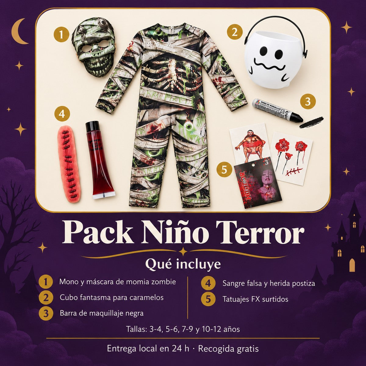 Qué incluye el Pack Niño Terror: cinco productos numerados y tallas disponibles