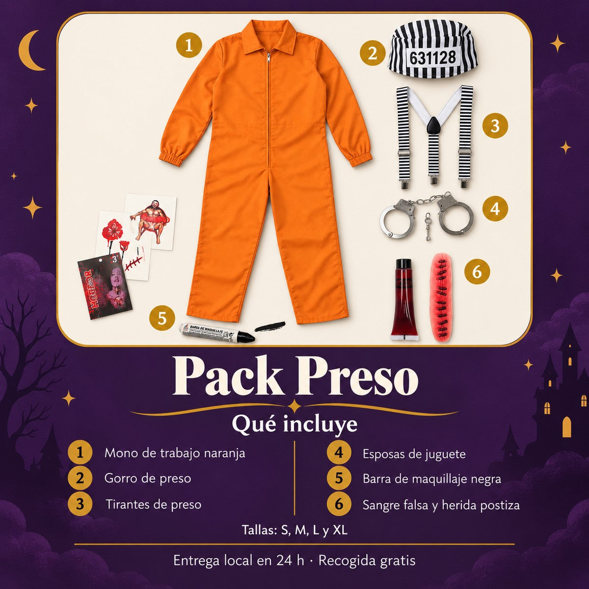 Qué incluye el Pack Preso: seis productos numerados y tallas disponibles