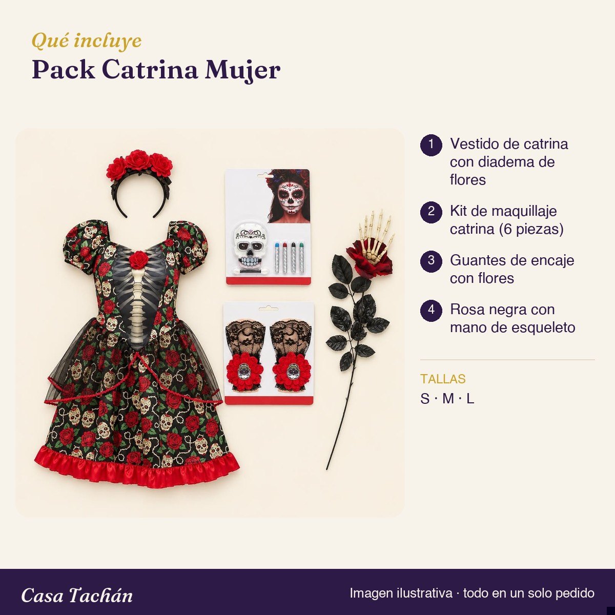 Qué incluye el Pack Catrina Mujer: lista de productos y tallas