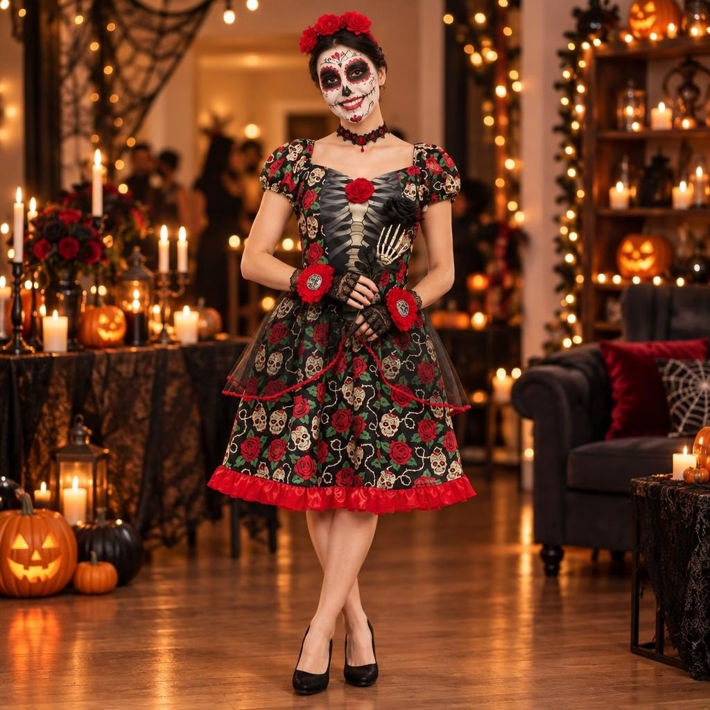 Pack Catrina Mujer: foto ilustrativa con el disfraz puesto