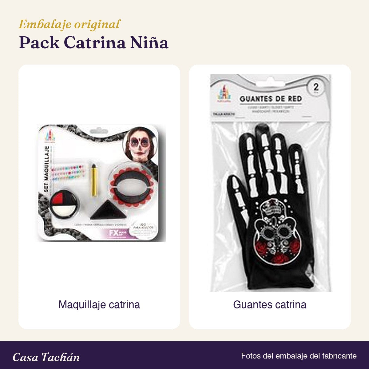 Embalaje original de los accesorios del Pack Catrina Niña