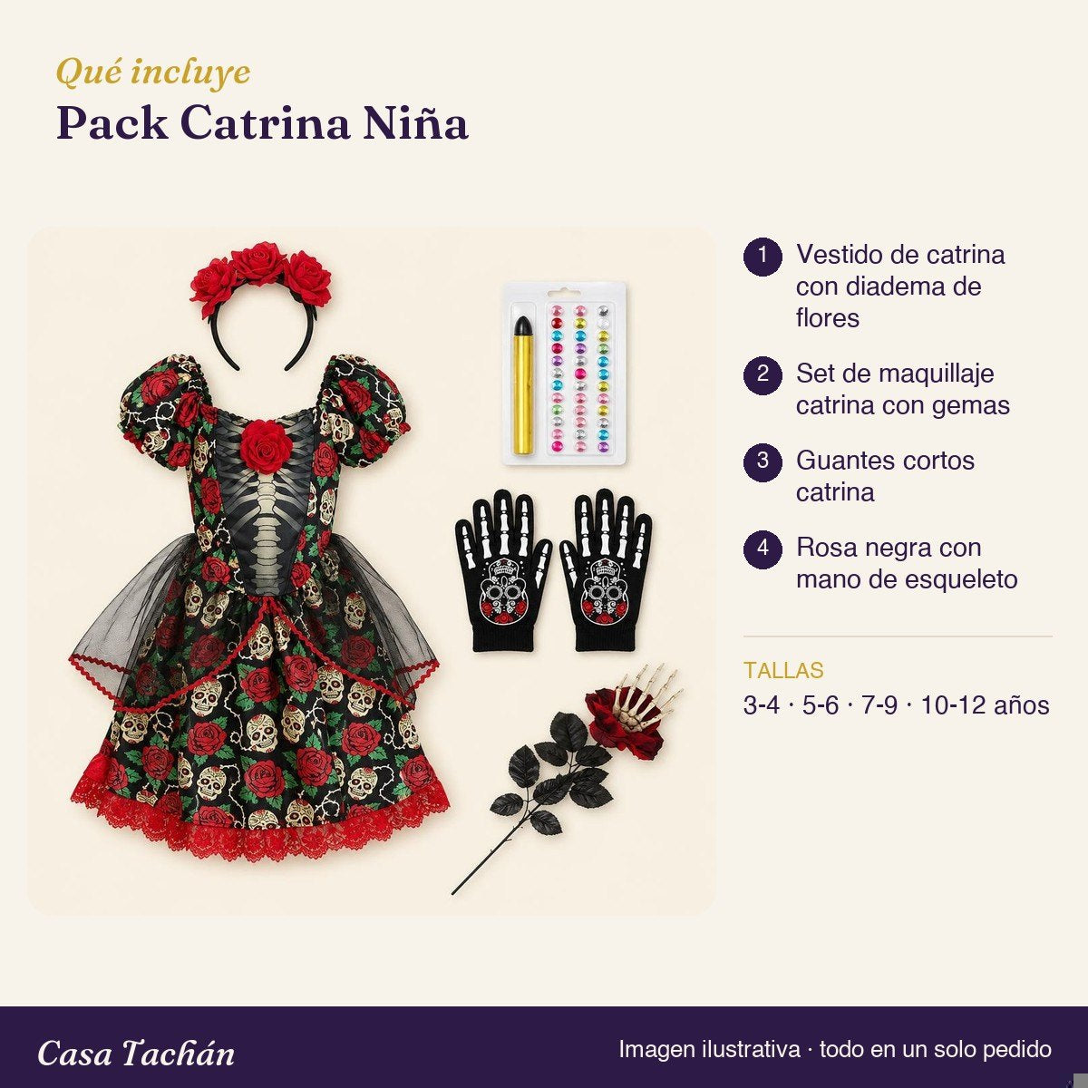 Qué incluye el Pack Catrina Niña: lista de productos y tallas