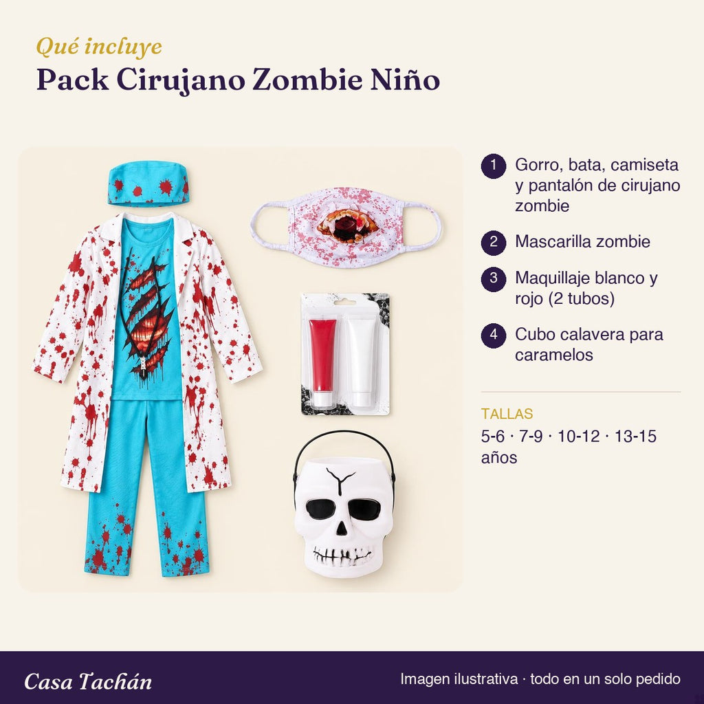 Qué incluye el Pack Cirujano Zombie Niño: lista de productos y tallas