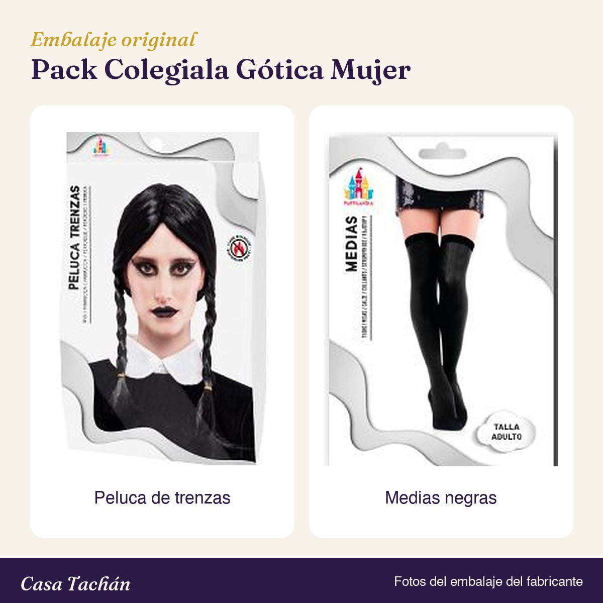 Embalaje original de los accesorios del Pack Colegiala Gótica Mujer