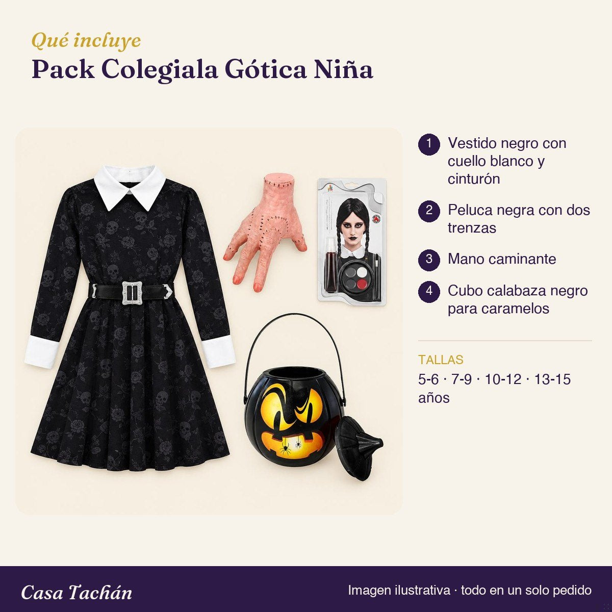 Qué incluye el Pack Colegiala Gótica Niña: lista de productos y tallas