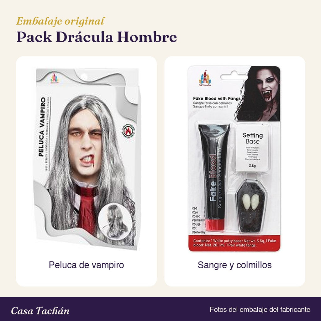 Embalaje original de los accesorios del Pack Drácula Hombre