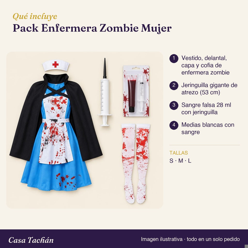 Qué incluye el Pack Enfermera Zombie Mujer: lista de productos y tallas