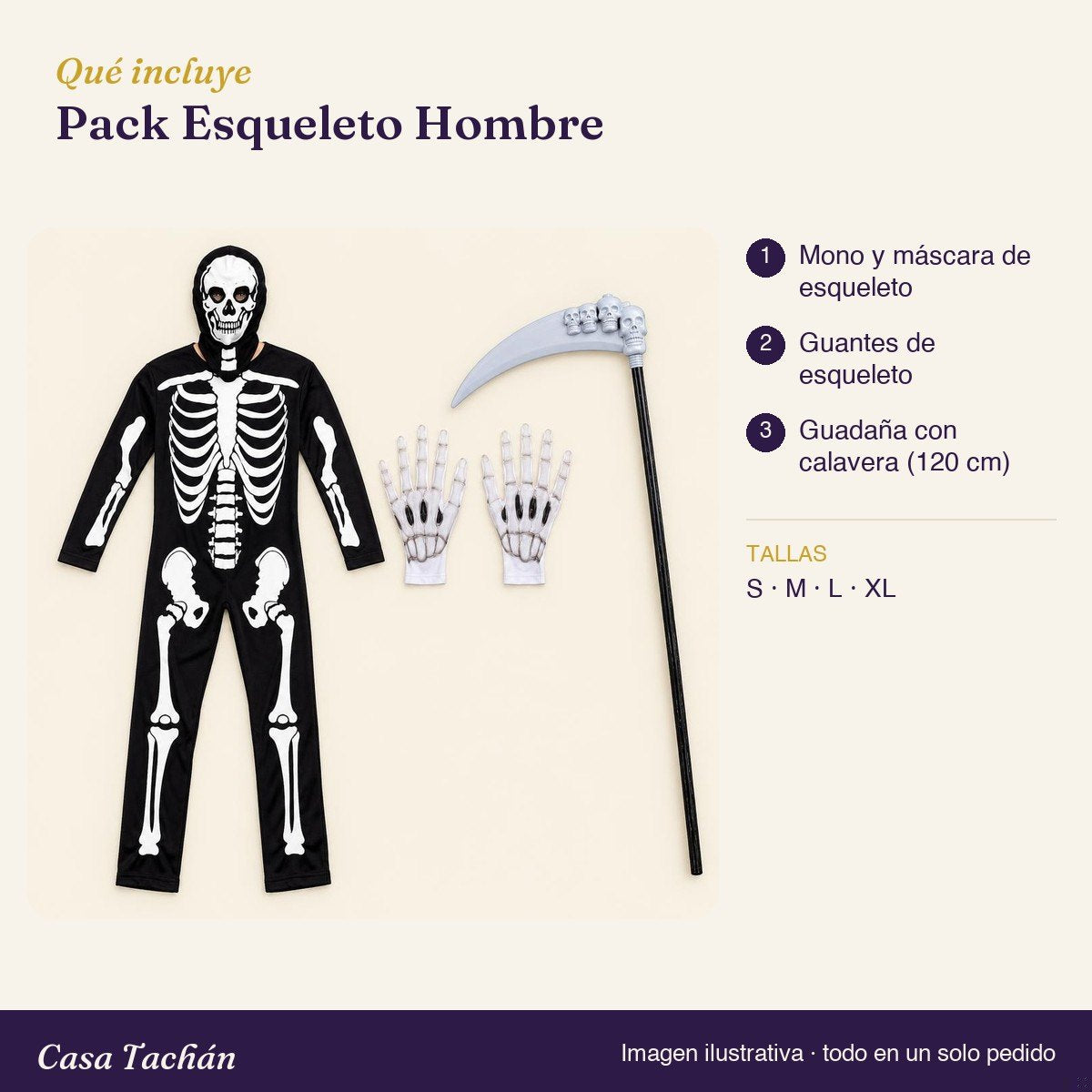 Qué incluye el Pack Esqueleto Hombre: lista de productos y tallas