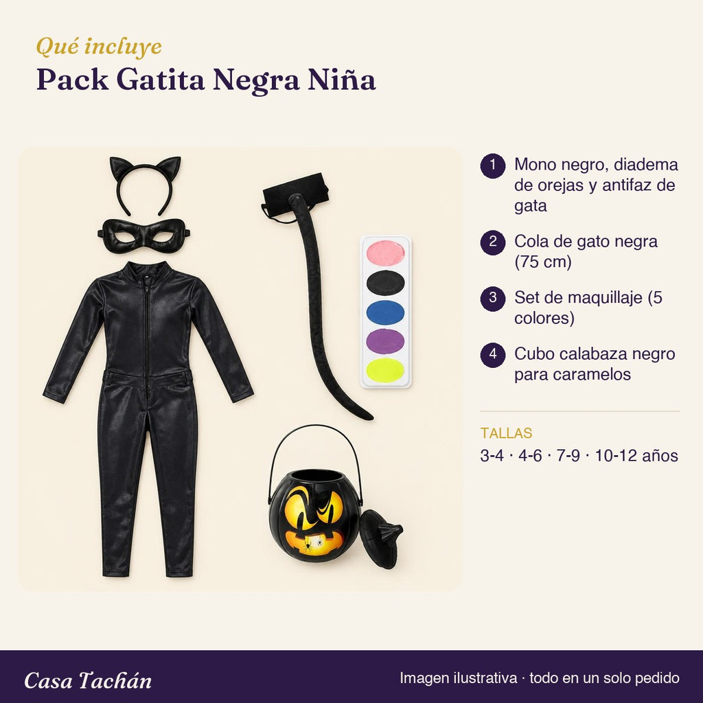 Qué incluye el Pack Gatita Negra Niña: lista de productos y tallas