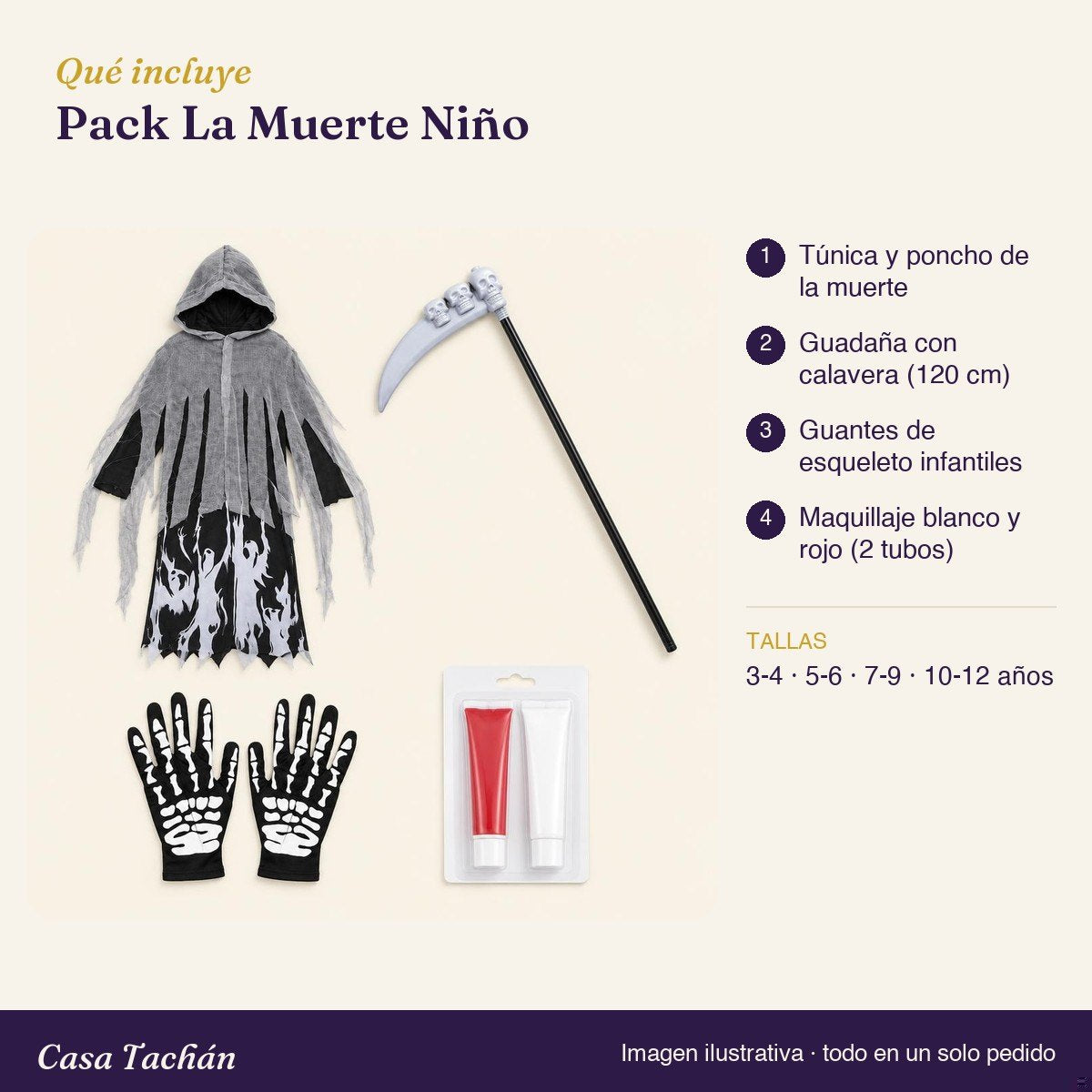 Qué incluye el Pack La Muerte Niño: lista de productos y tallas