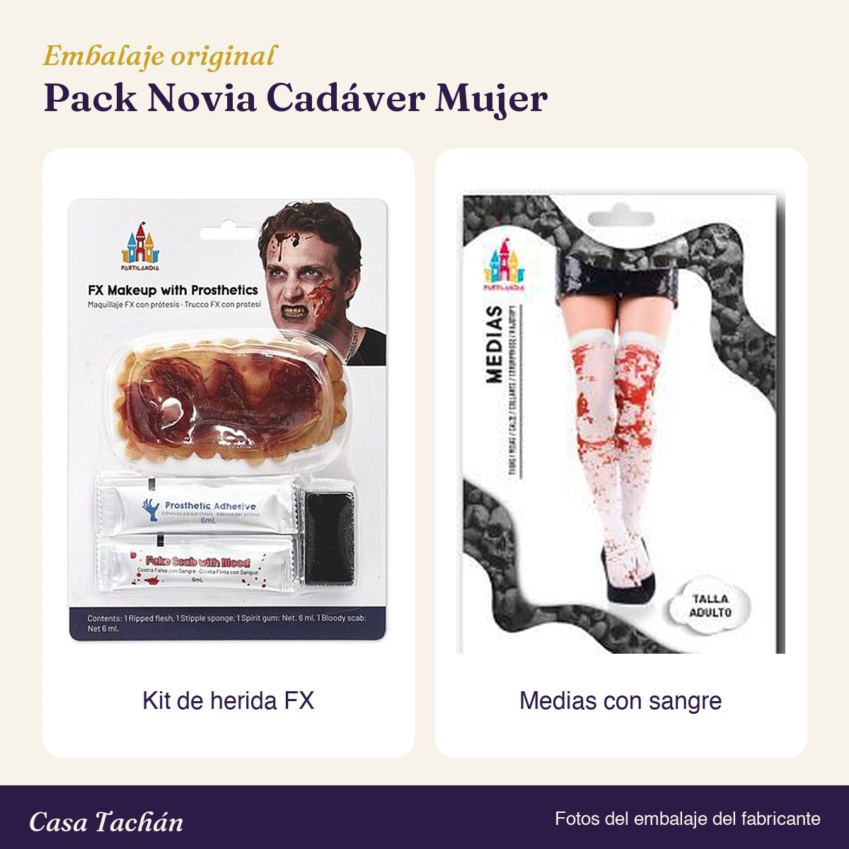 Embalaje original de los accesorios del Pack Novia Cadáver Mujer