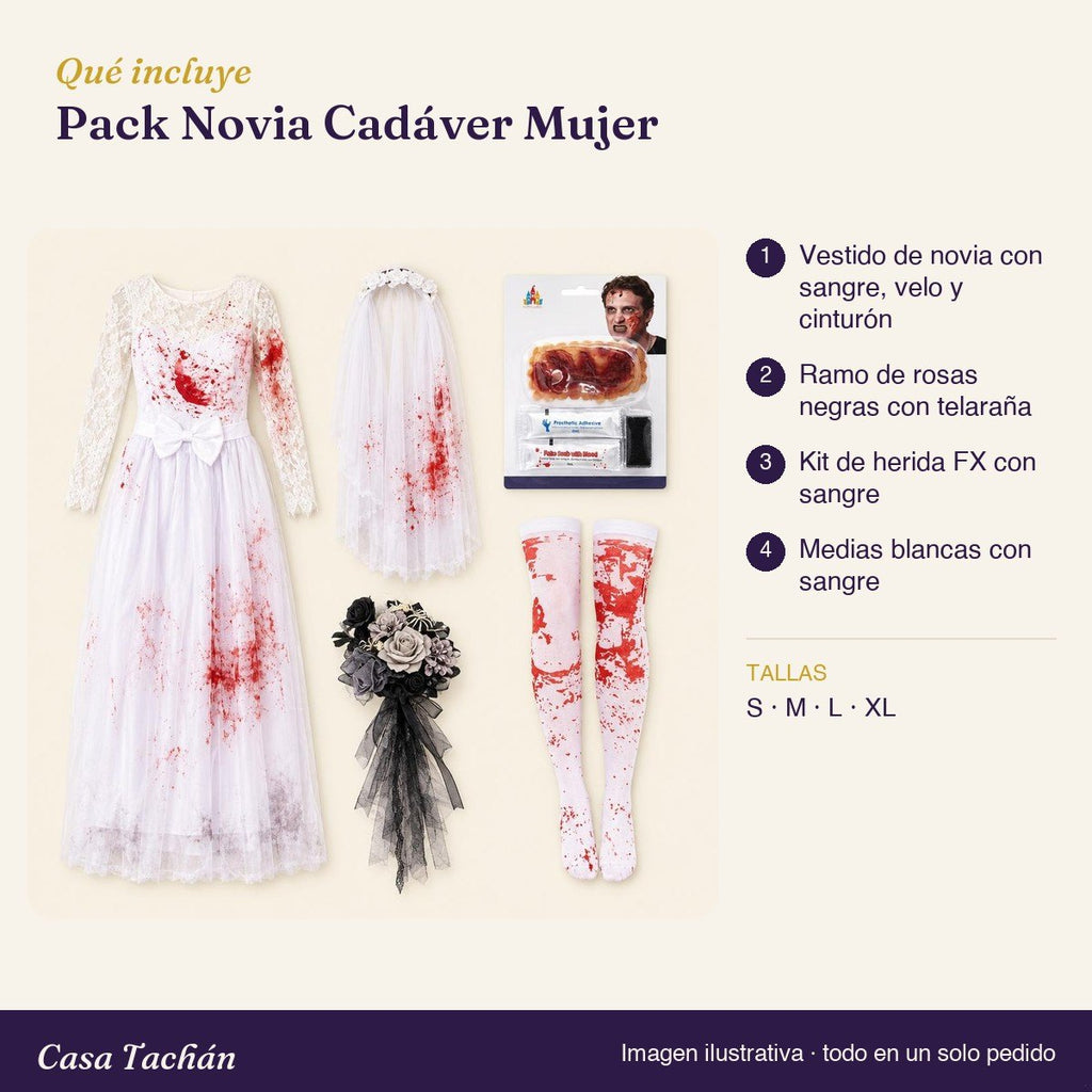 Qué incluye el Pack Novia Cadáver Mujer: lista de productos y tallas