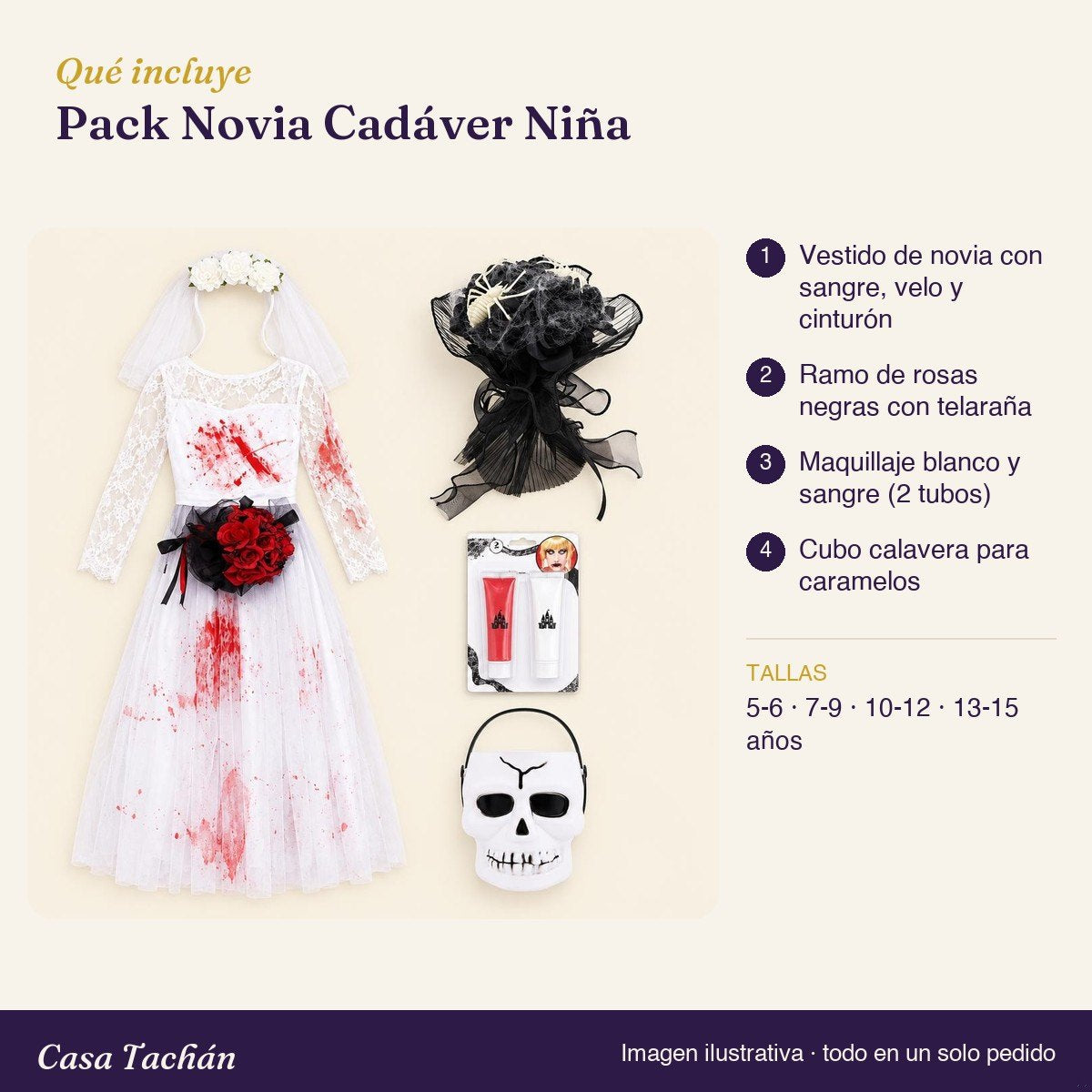 Qué incluye el Pack Novia Cadáver Niña: lista de productos y tallas
