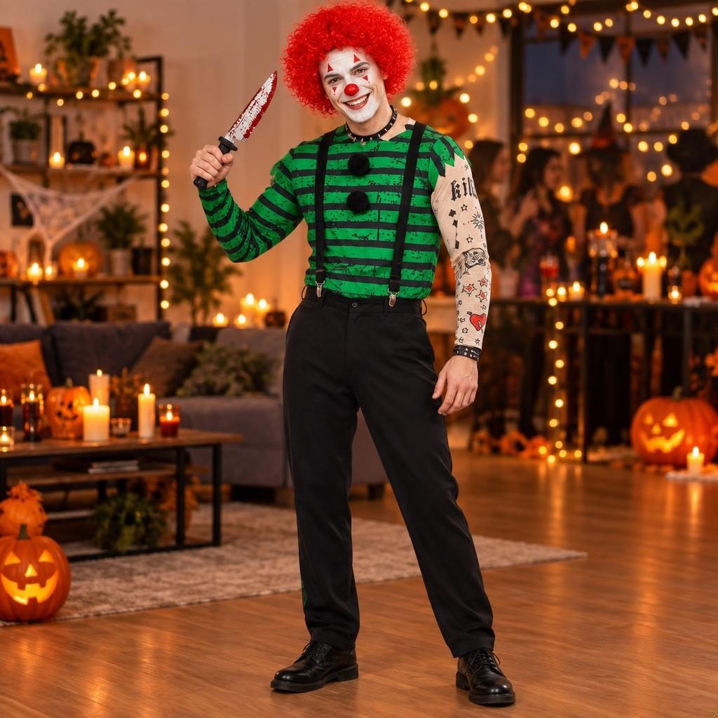Pack Payaso Asesino Hombre: foto ilustrativa con el disfraz puesto