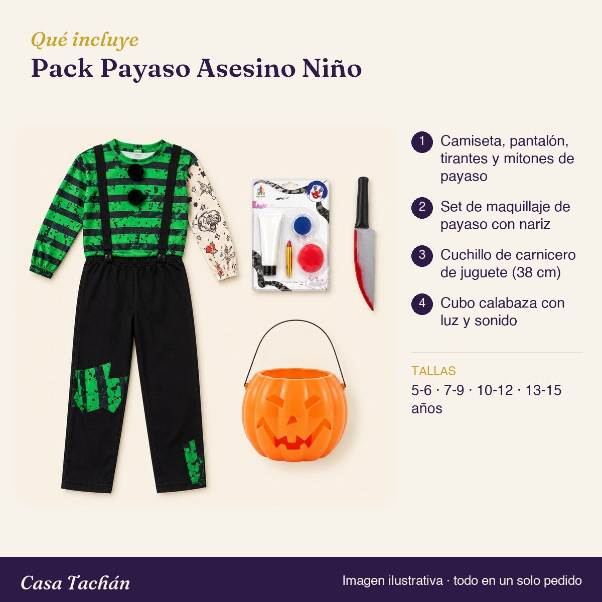 Qué incluye el Pack Payaso Asesino Niño: lista de productos y tallas