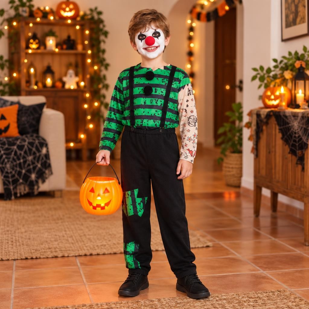 Pack Payaso Asesino Niño: foto ilustrativa con el disfraz puesto