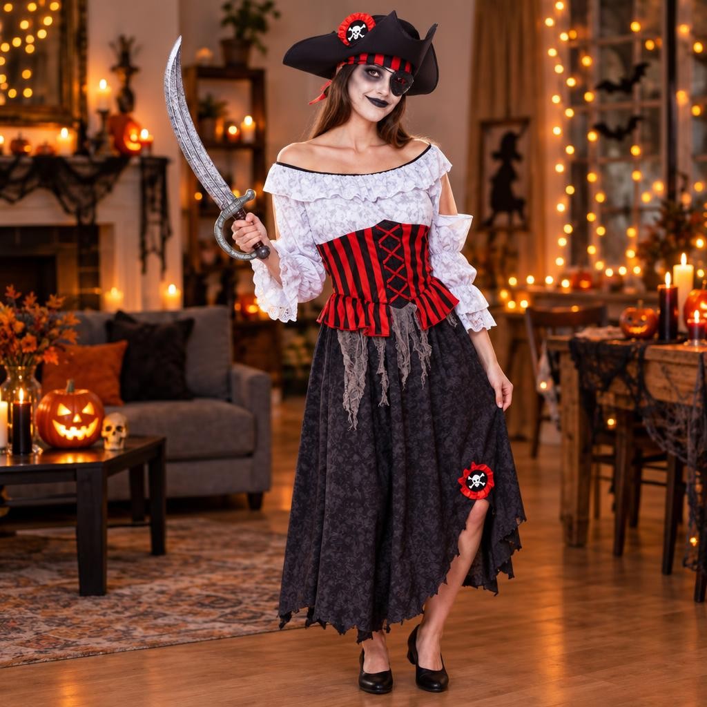 Pack Pirata Zombie Mujer: foto ilustrativa con el disfraz puesto