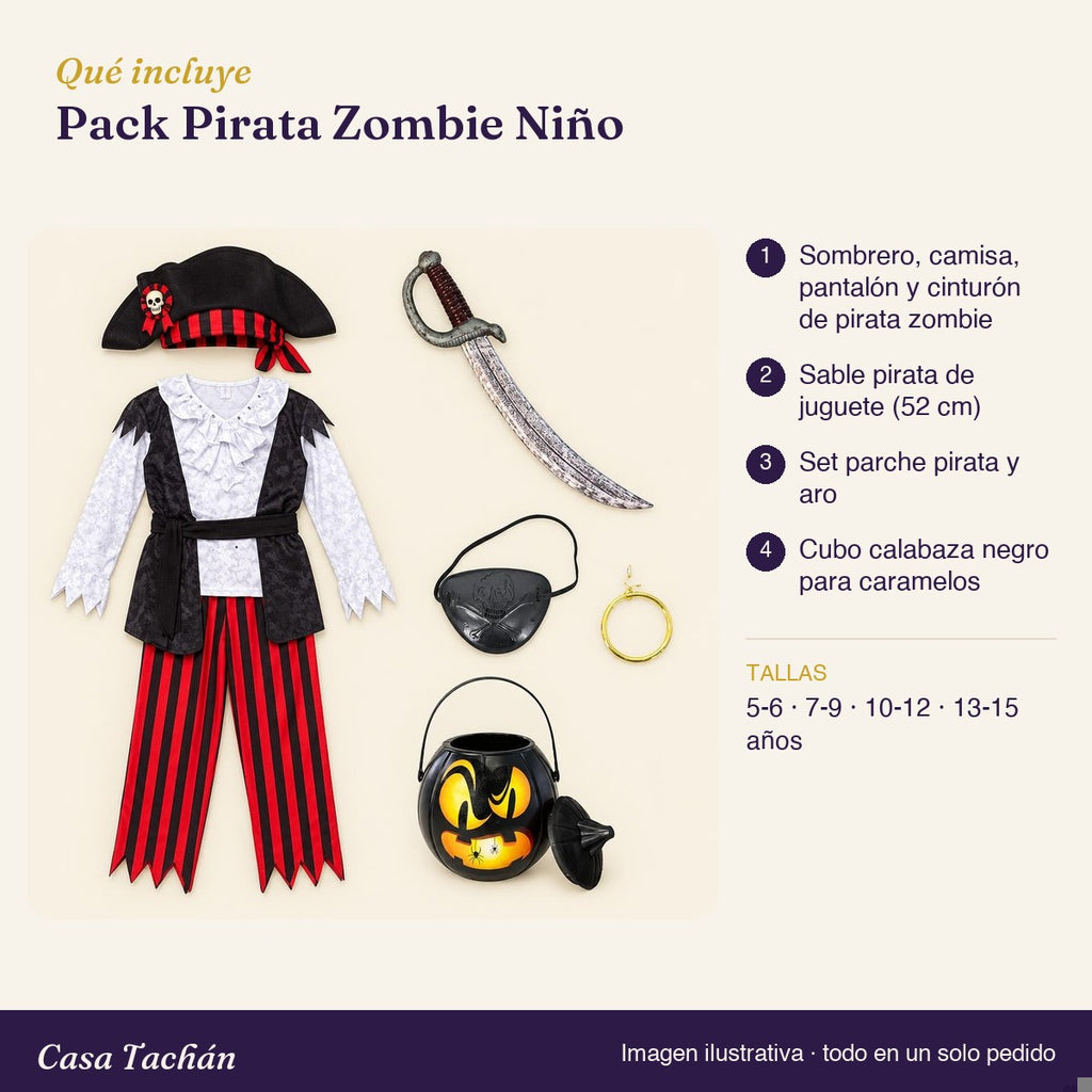Qué incluye el Pack Pirata Zombie Niño: lista de productos y tallas