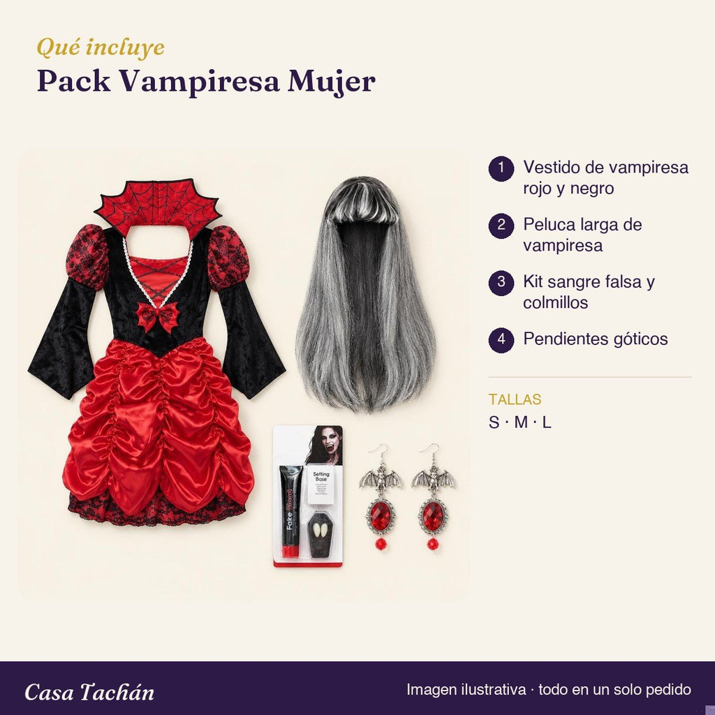 Qué incluye el Pack Vampiresa Mujer: lista de productos y tallas