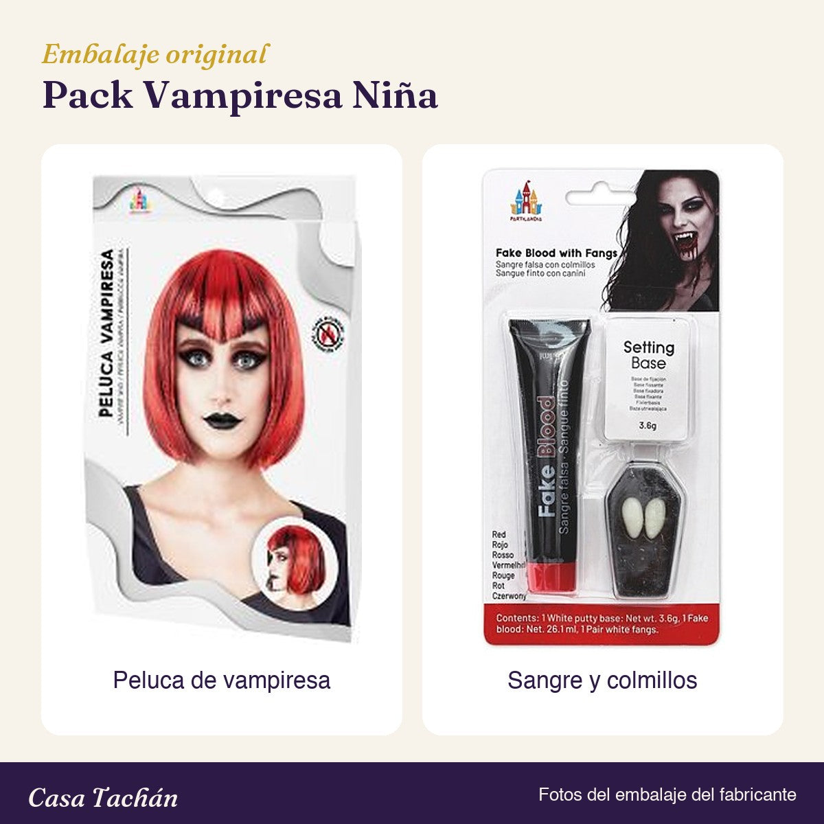 Embalaje original de los accesorios del Pack Vampiresa Niña