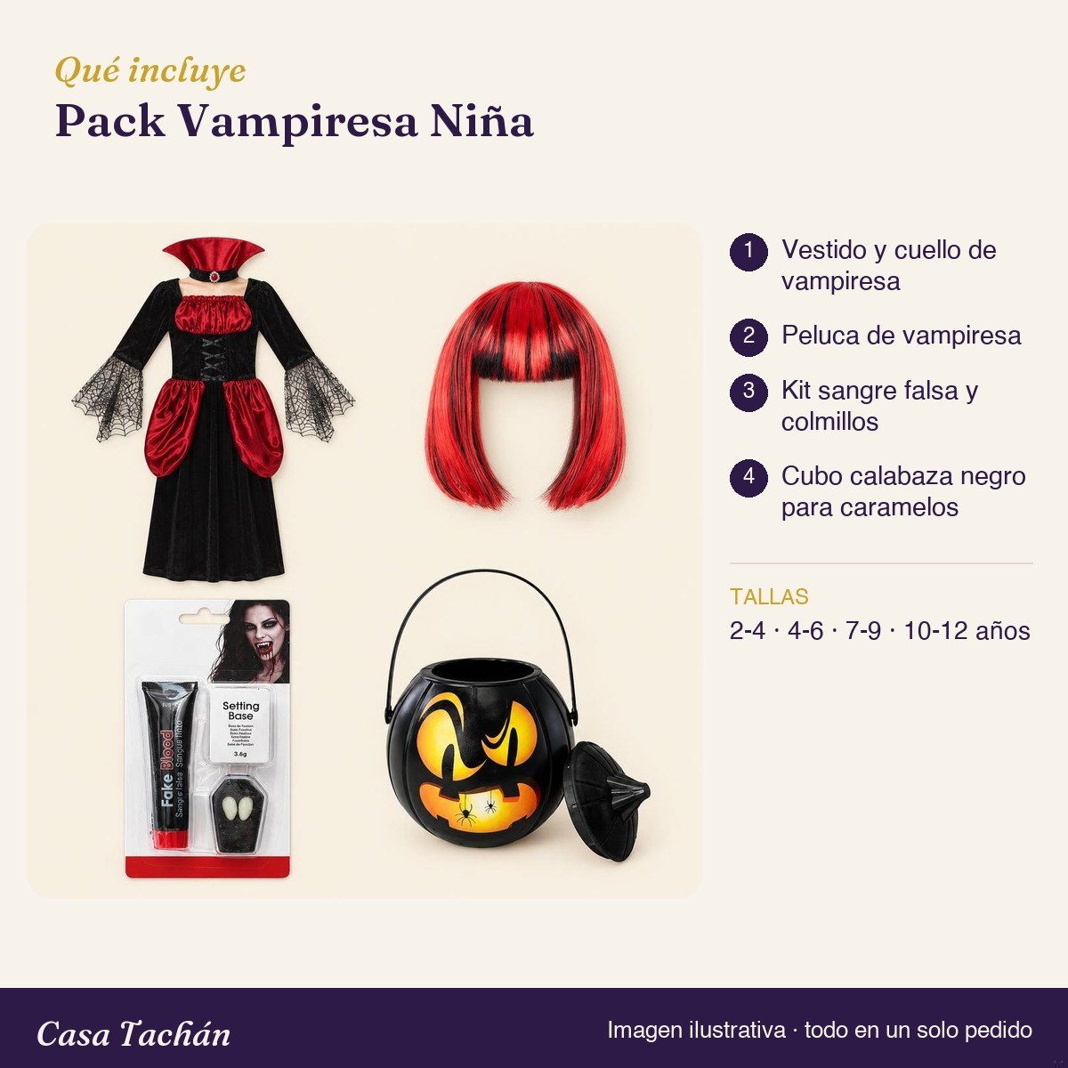 Qué incluye el Pack Vampiresa Niña: lista de productos y tallas