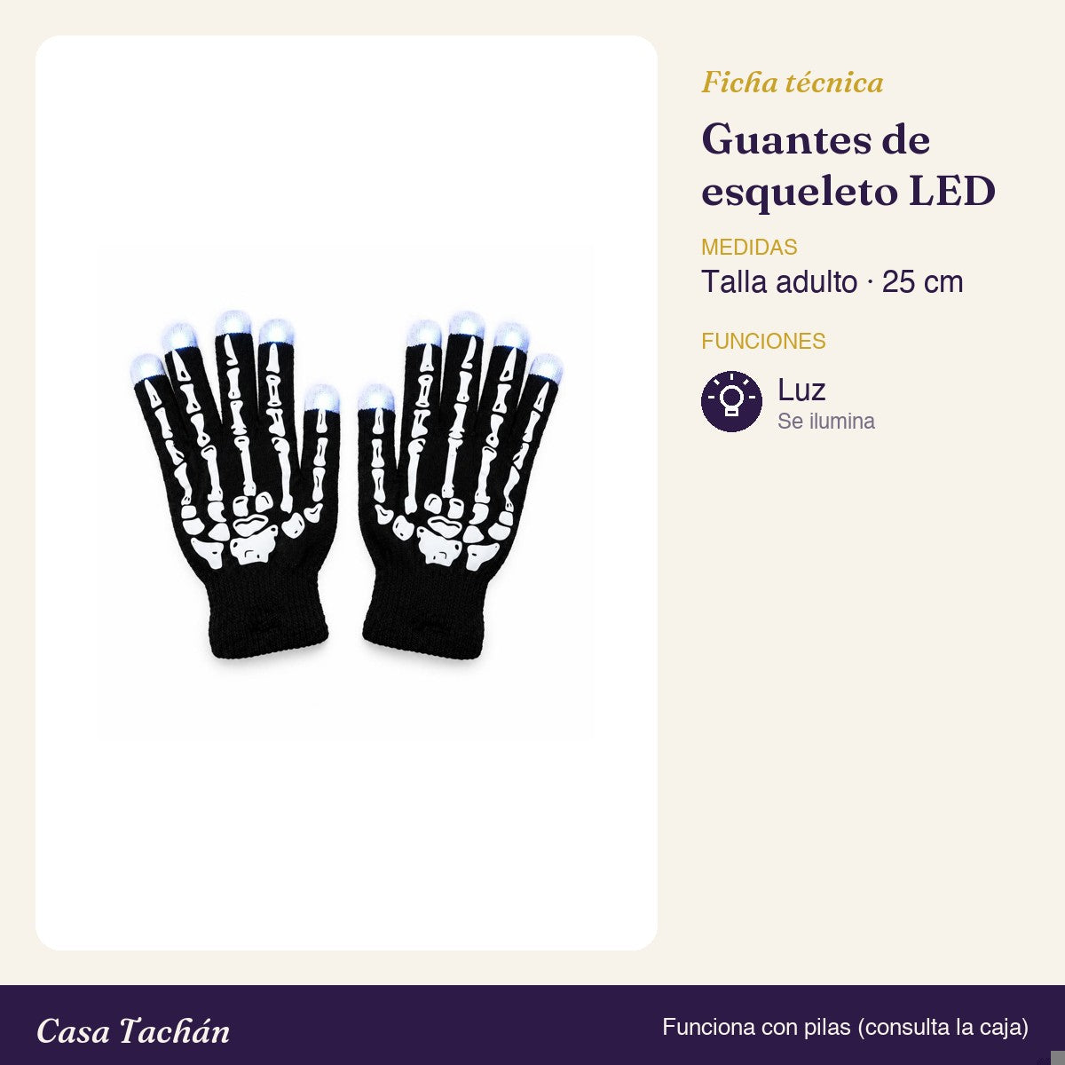 Ficha técnica: Guantes de esqueleto con luz LED
