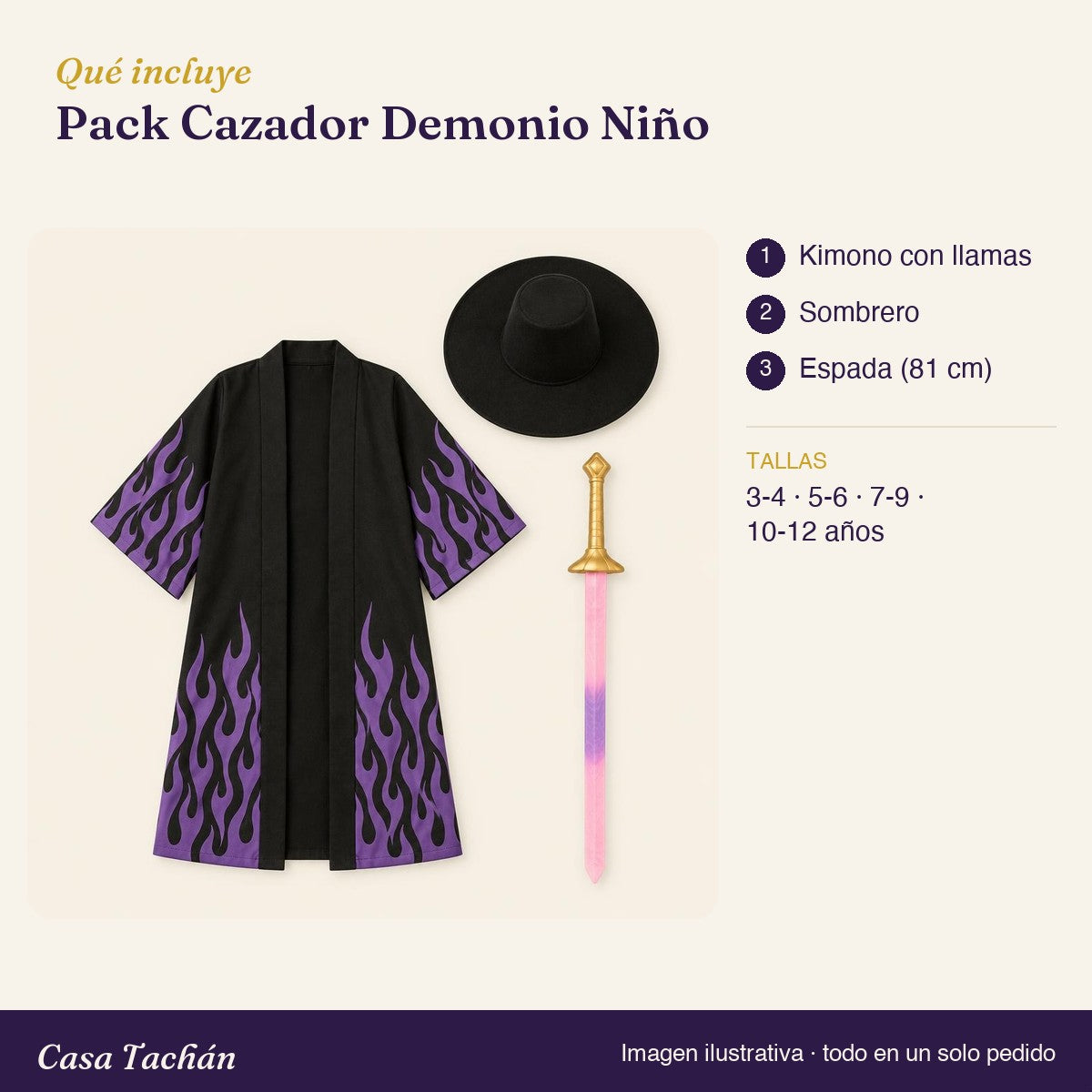 Qué incluye el Pack Cazador Demonio Niño: lista de productos y tallas