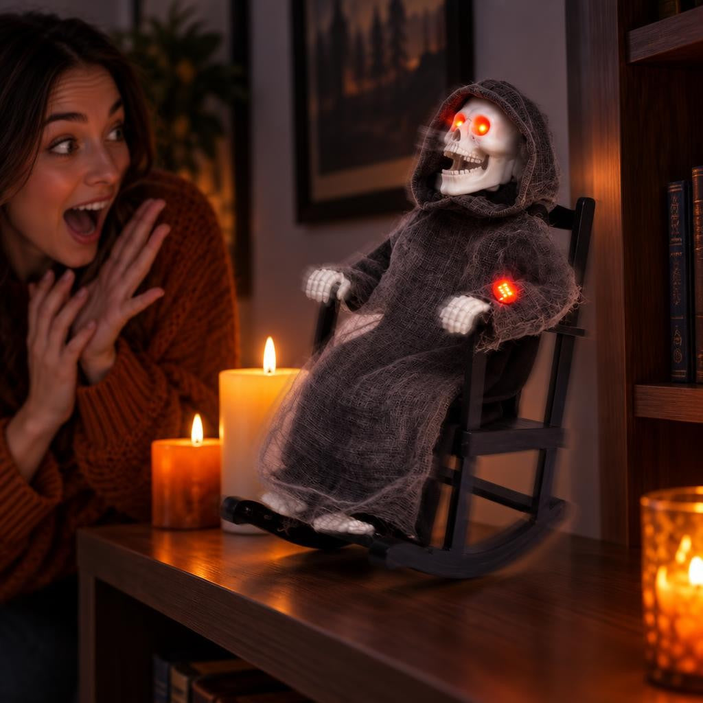 La Muerte en mecedora animada con luz y sonido (42 cm): foto ilustrativa de ambiente