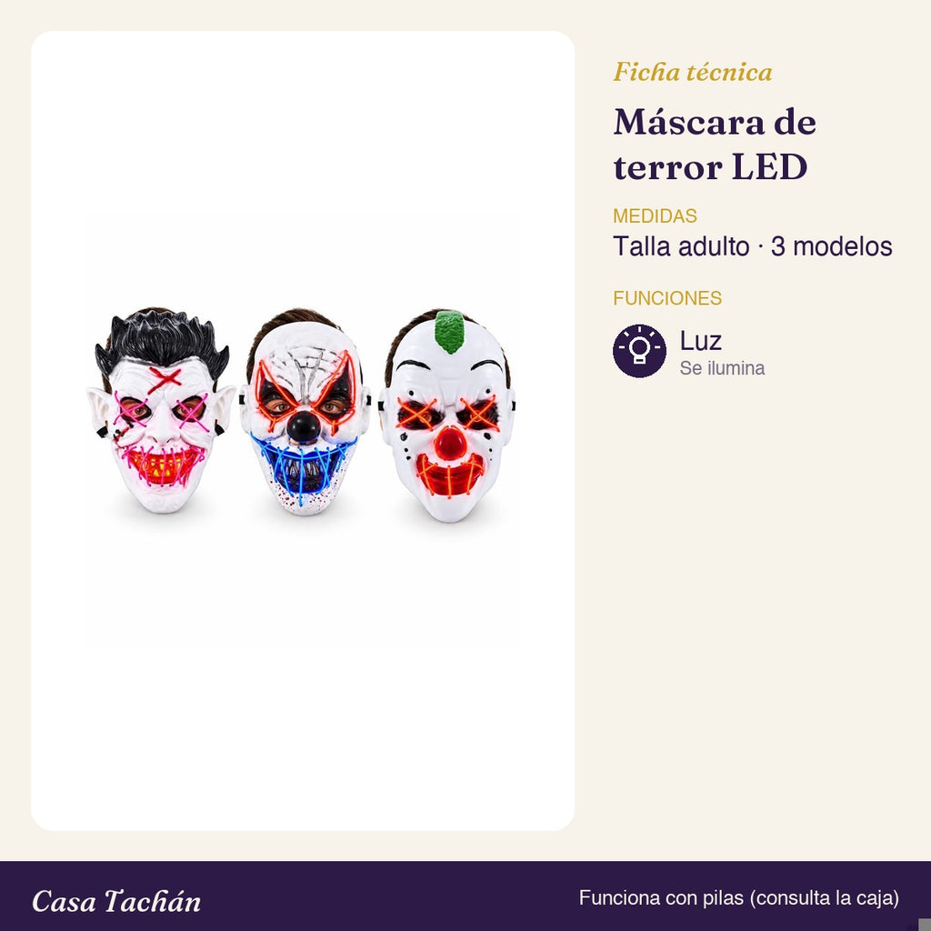 Ficha técnica: Máscara de terror con luz LED